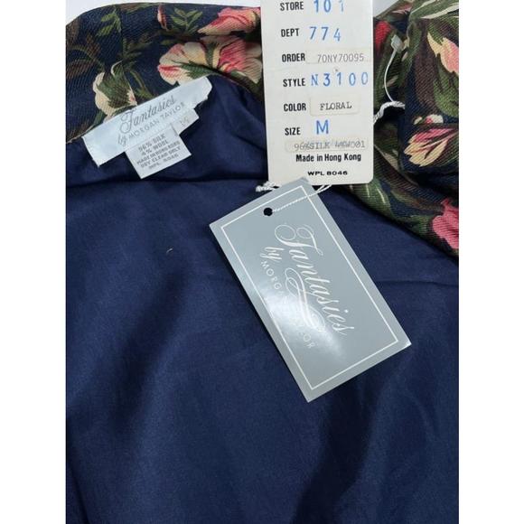 NEW VTG! Women's Fantasies by Morgan Taylor Floral Silk Wool Robe M Blue Pink - Picture 5 of 9